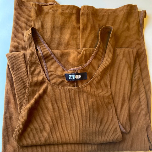 REFORMATION RIBBED MIDI TANK DRESS BROWN SIZE XXS - Picture 5 of 6